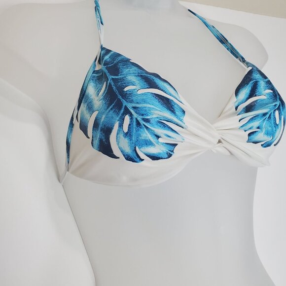 PILYQ Womens Wailea Kai Twist Halter Top Small Palm Leaf Stretchy Beach Coastal - Picture 3 of 10